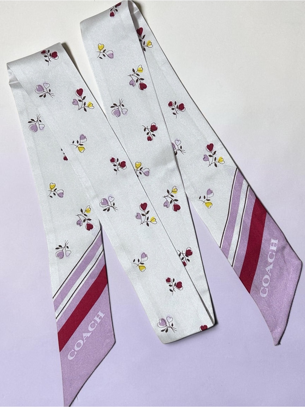 COACH Heart Posy Silk Skinny Scarf NWT